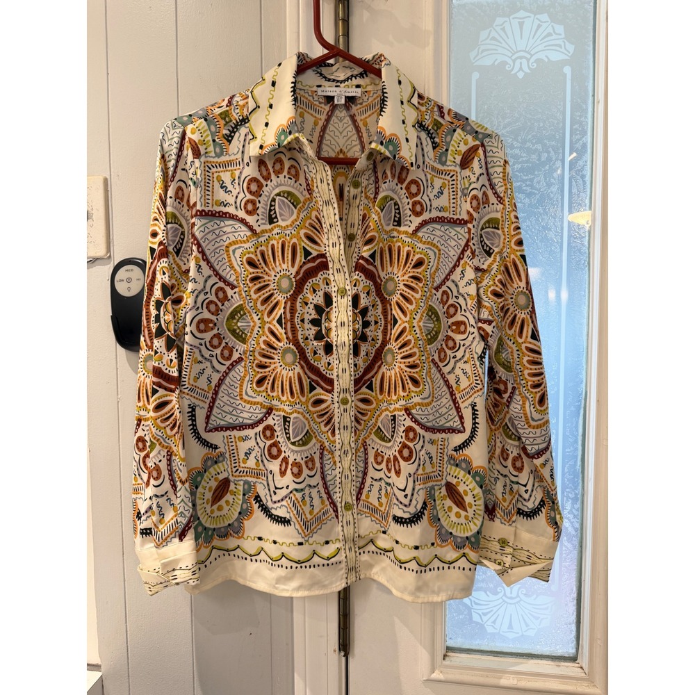 Maison d Amelie Paris Mandala Print Button Down Blouse Small Multicolor Boho